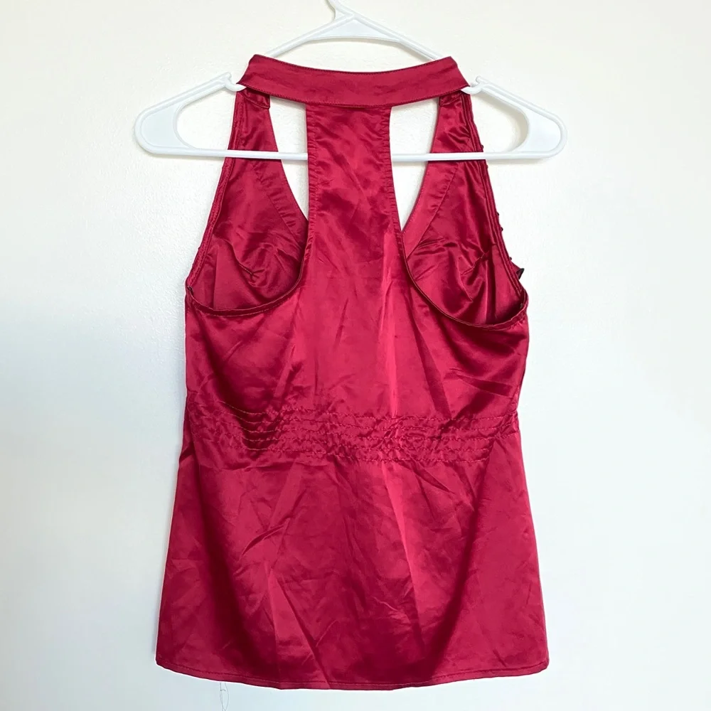 Satin Maroon Halter Ruffle Top - Picture 10 of 11